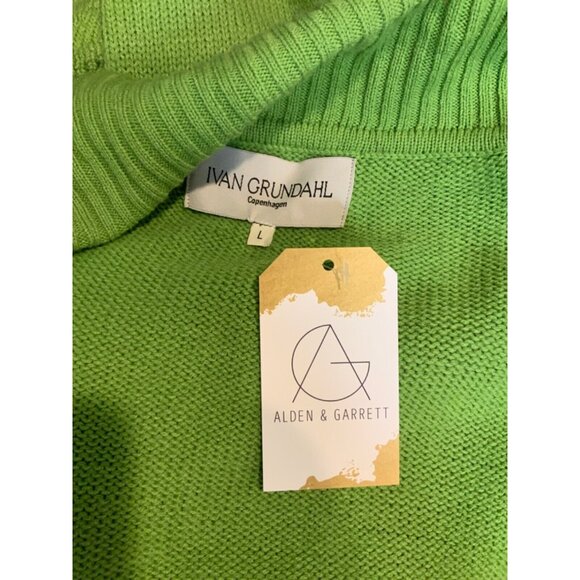 Ivan Grundahl Green Wool Wavy Knit Cardigan Sweater, Size Large - Picture 5 of 5